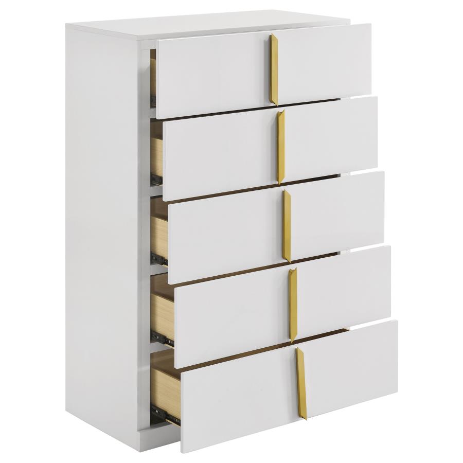 Ines 5-Drawer Bedroom Chest Of Drawers White High Gloss