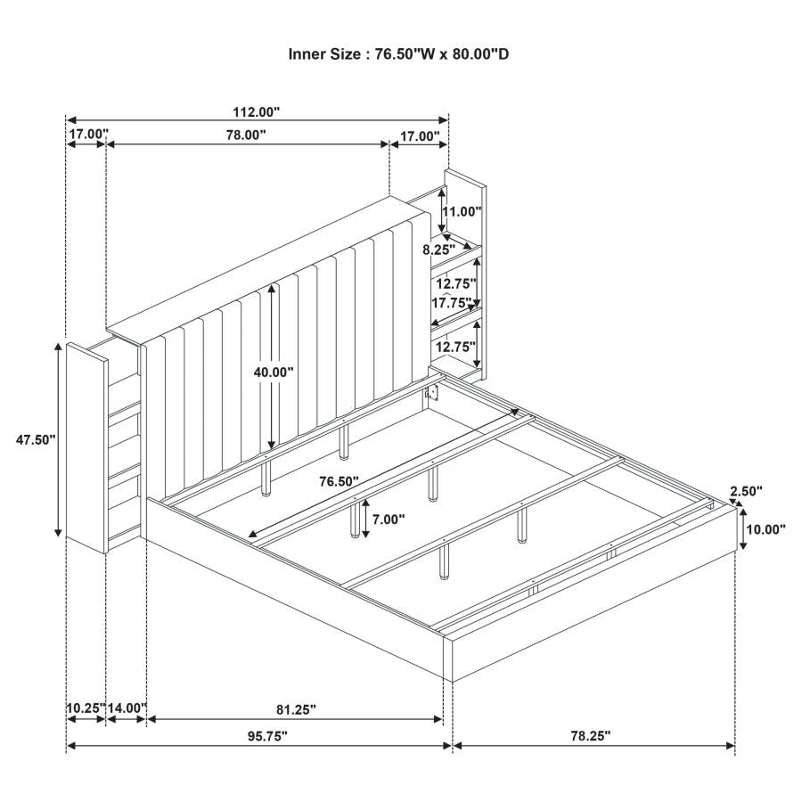 Arielle Eastern King Bookcase Panel Storage Bed Light Oak