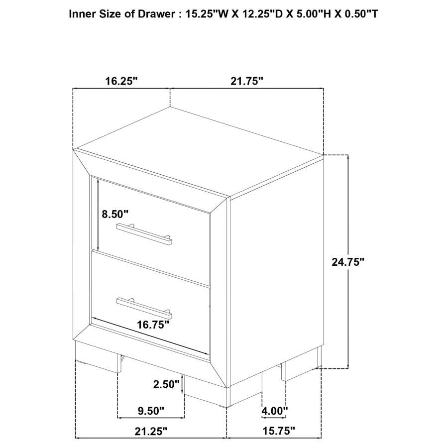 Arielle 2-Drawer Bedroom Nightstand With Casters Light Oak