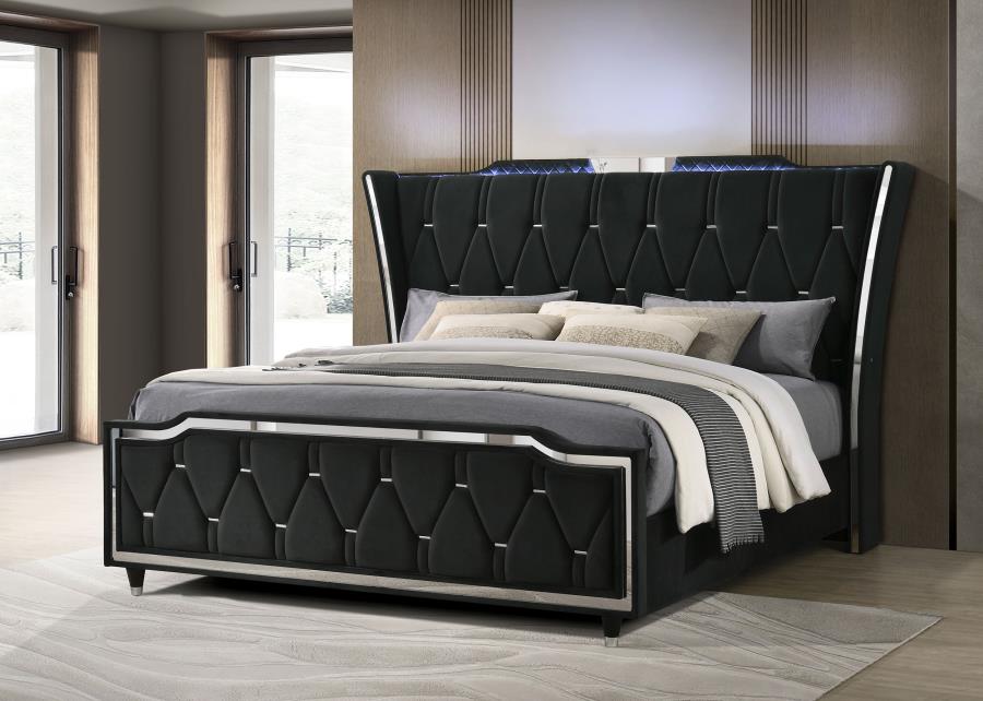 Lorient Eastern King Led Upholstered Bed Black
