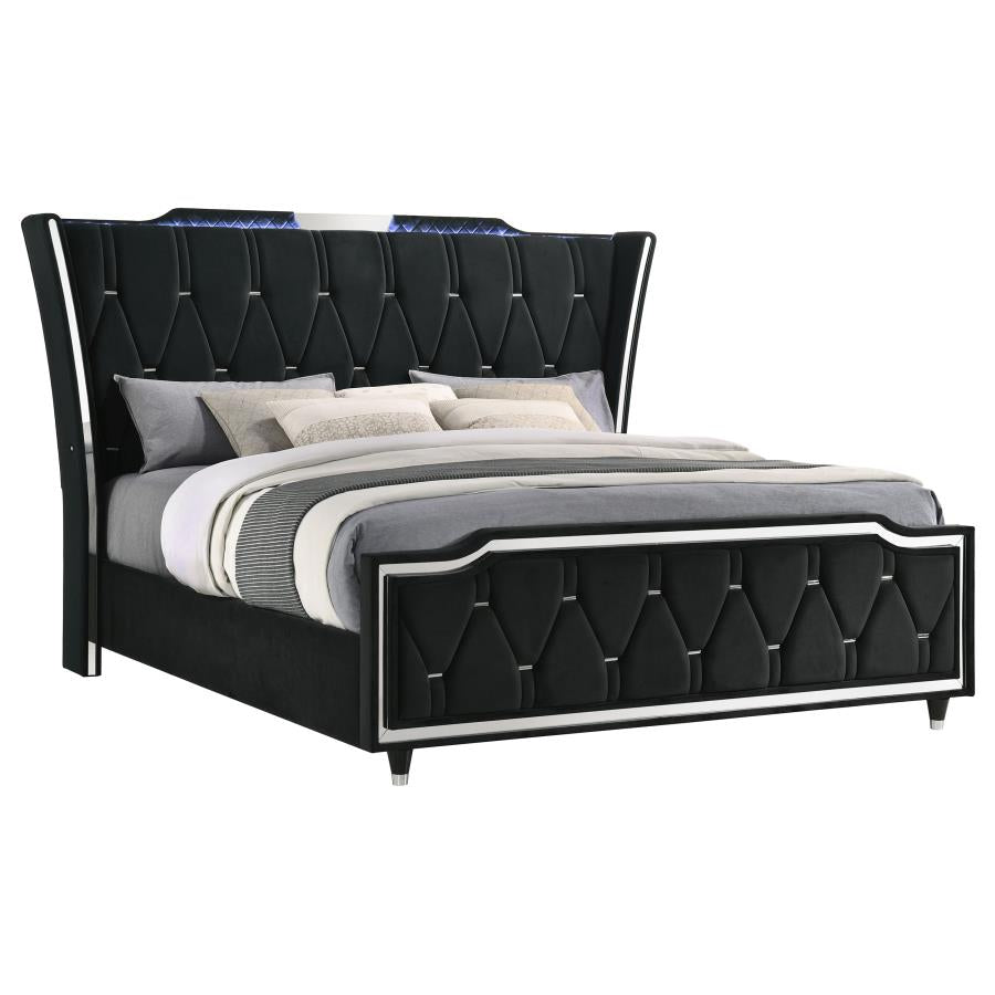 Lorient Eastern King Led Upholstered Bed Black