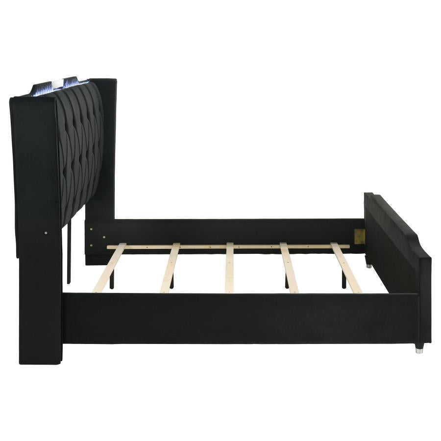 Lorient Eastern King Led Upholstered Bed Black