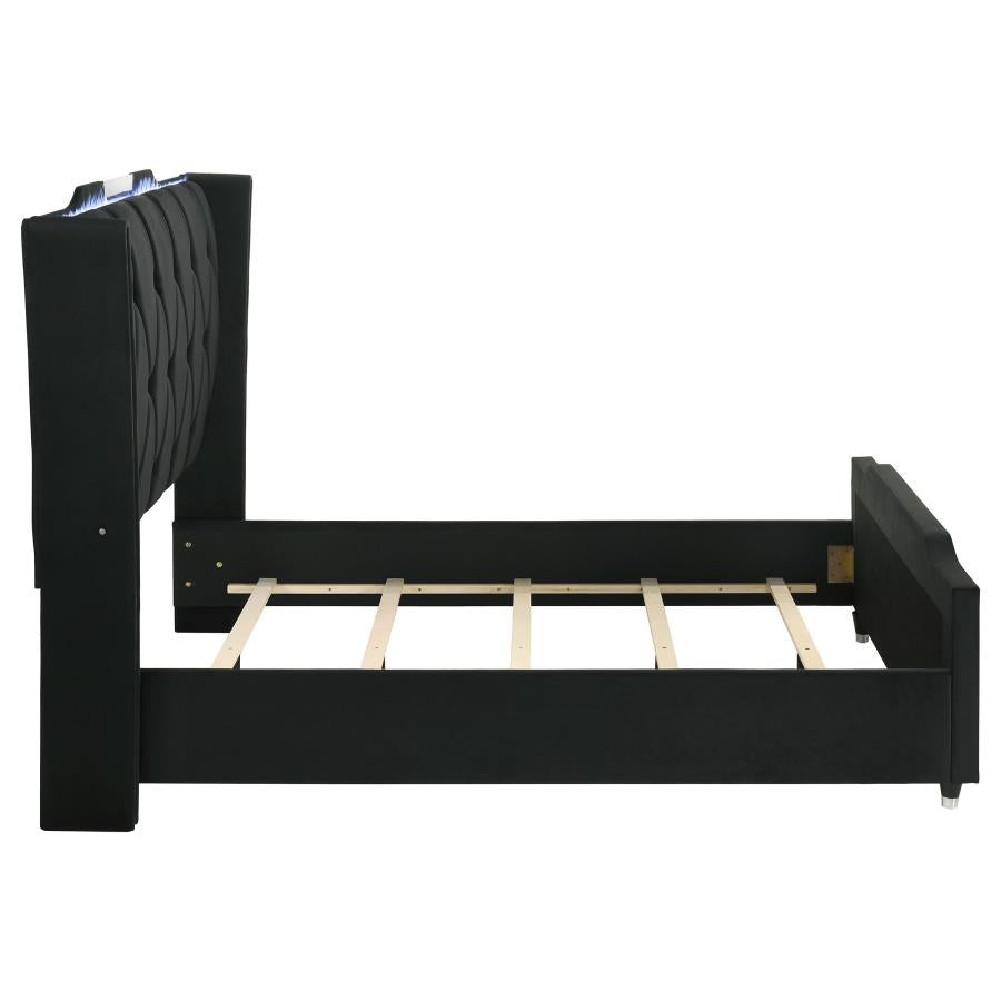 Lorient Queen Led Upholstered Wingback Bed Black