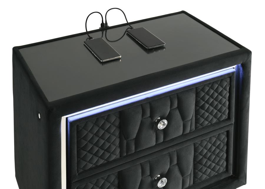 Lorient 2-Drawer Led Nightstand With Usb Black