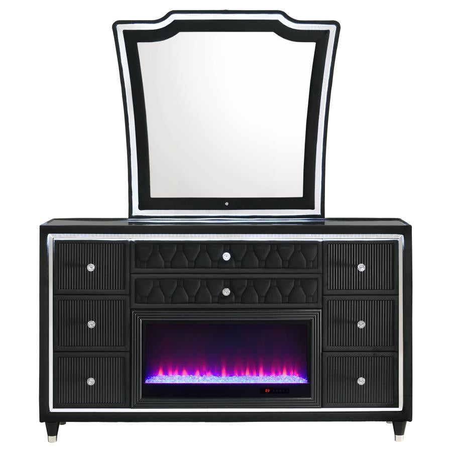 Lorient 8-Drawer Led Flame Box Dresser And Mirror Black