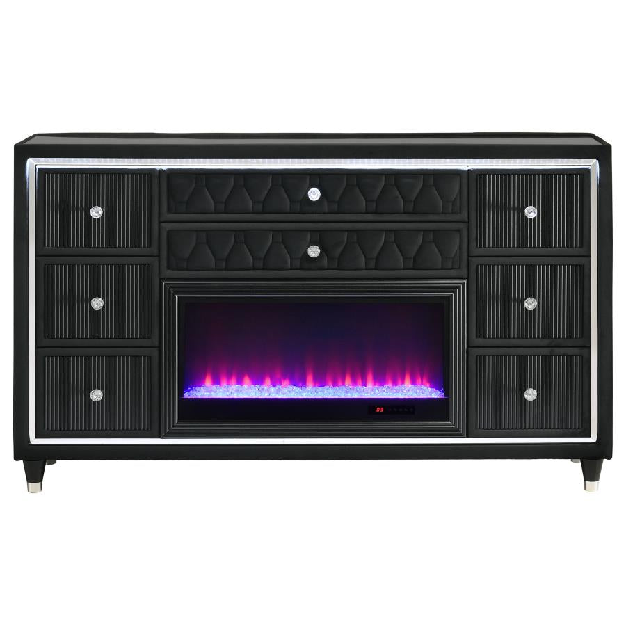 Lorient 8-Drawer Led Bedroom Flame Box Dresser Black