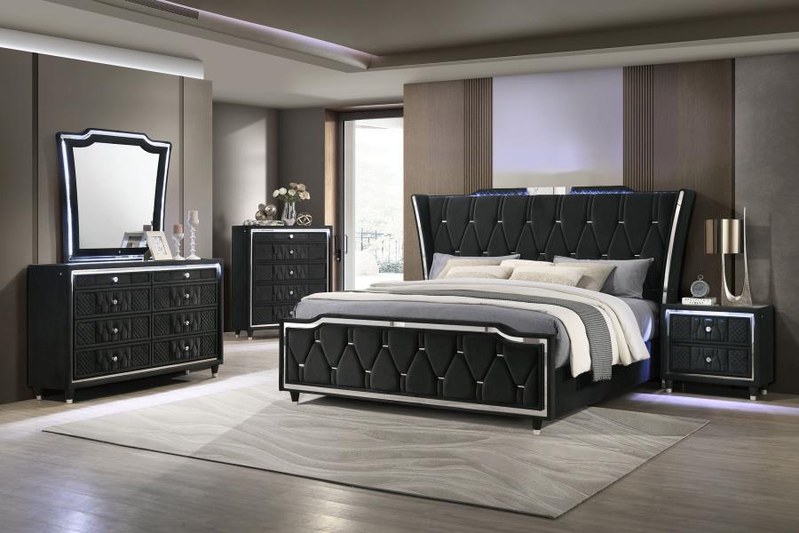 Lorient 8-Drawer Led Dresser With Mirror Black