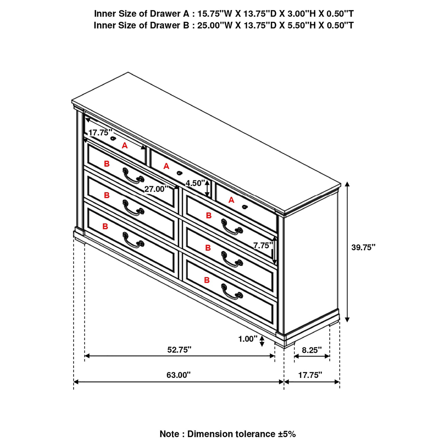 Hillcrest 9-drawer Dresser Dark Rum and White