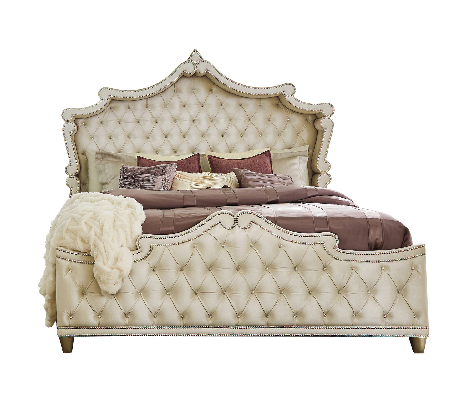 Antonella Upholstered Eastern King Panel Bed Ivory and Camel