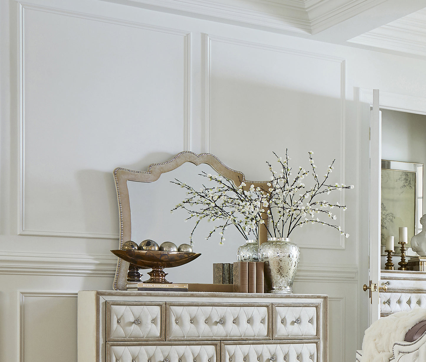 Antonella Upholstered Eastern King Panel Bed Ivory and Camel