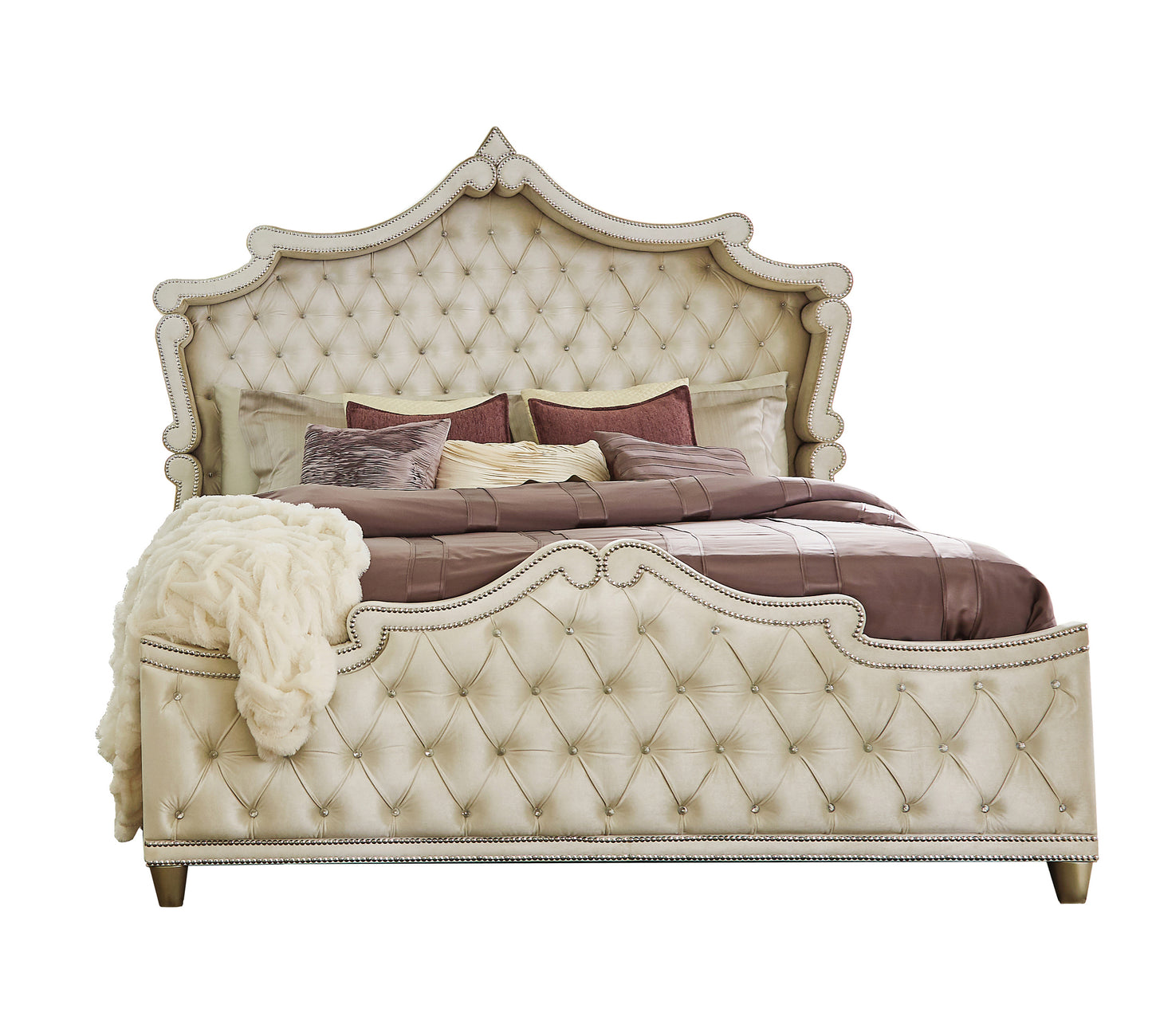 Antonella Upholstered Eastern King Panel Bed Ivory and Camel