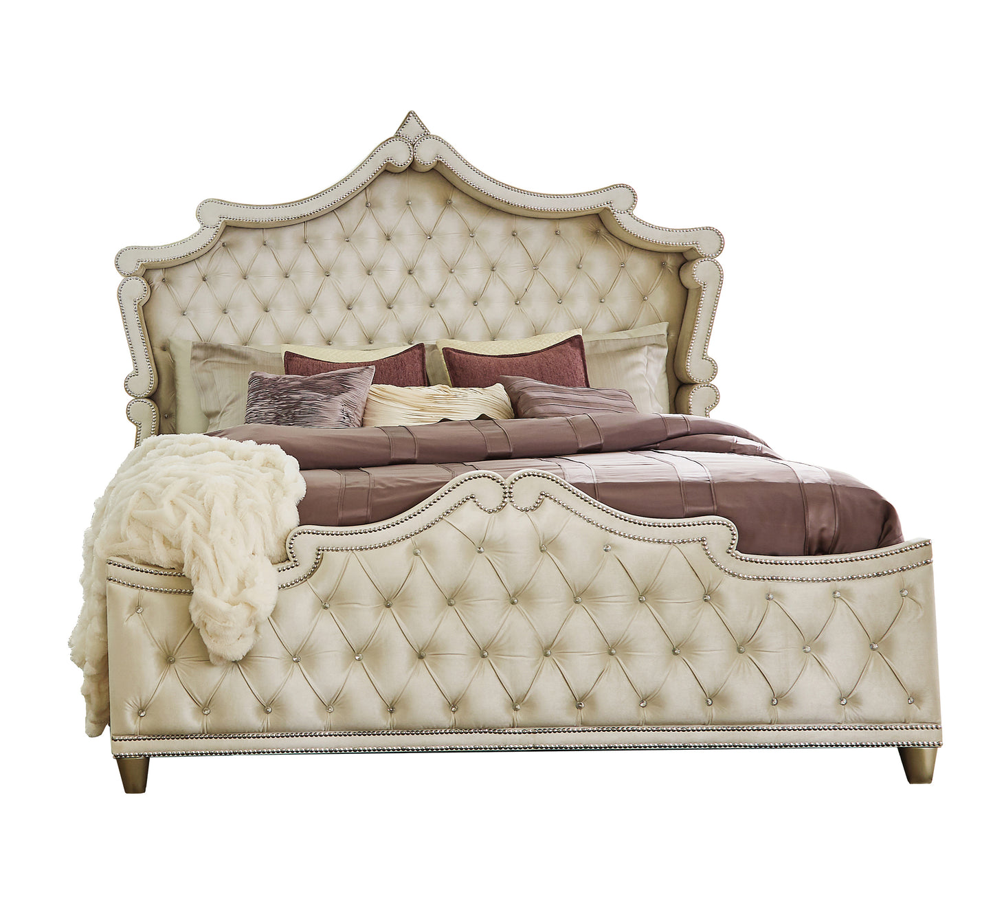 Antonella Upholstered Eastern King Panel Bed Ivory and Camel