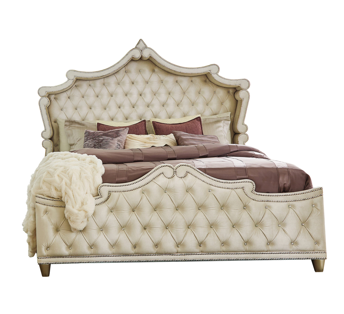 Antonella Upholstered Queen Panel Bed Ivory and Camel