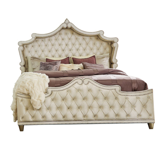 Antonella Upholstered Queen Panel Bed Ivory and Camel