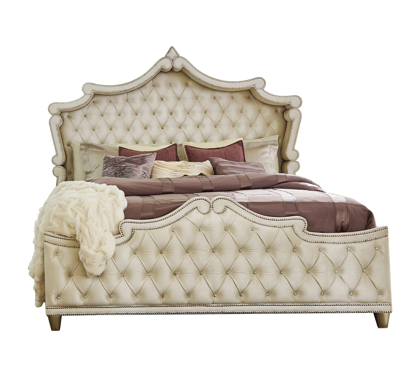Antonella Upholstered Queen Panel Bed Ivory and Camel