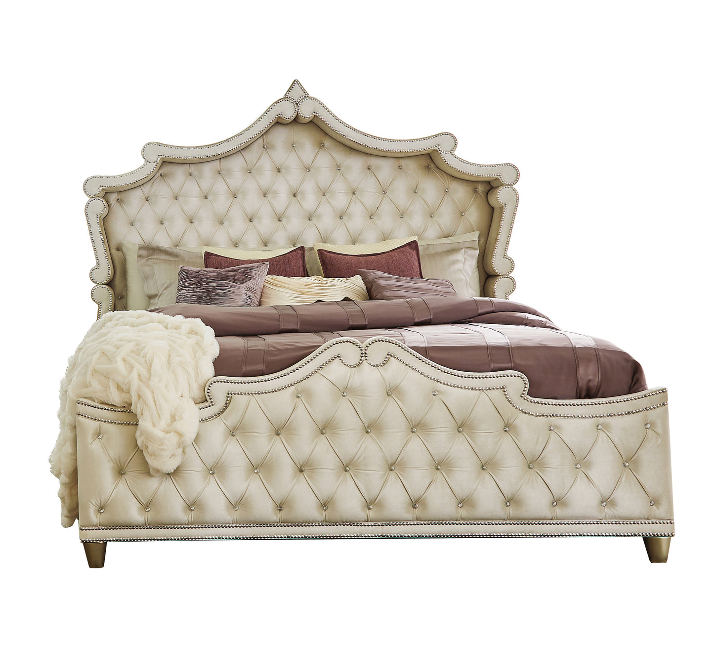 Antonella Upholstered Queen Panel Bed Ivory and Camel