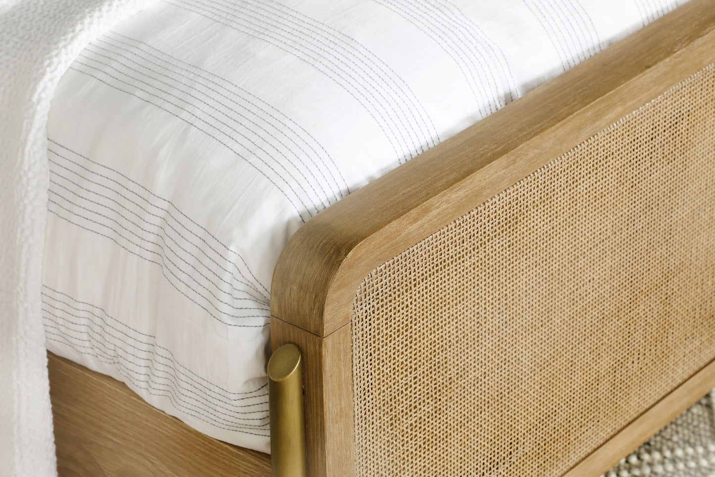 Arini Upholstered Queen Panel Bed Sand Wash and Natural Cane