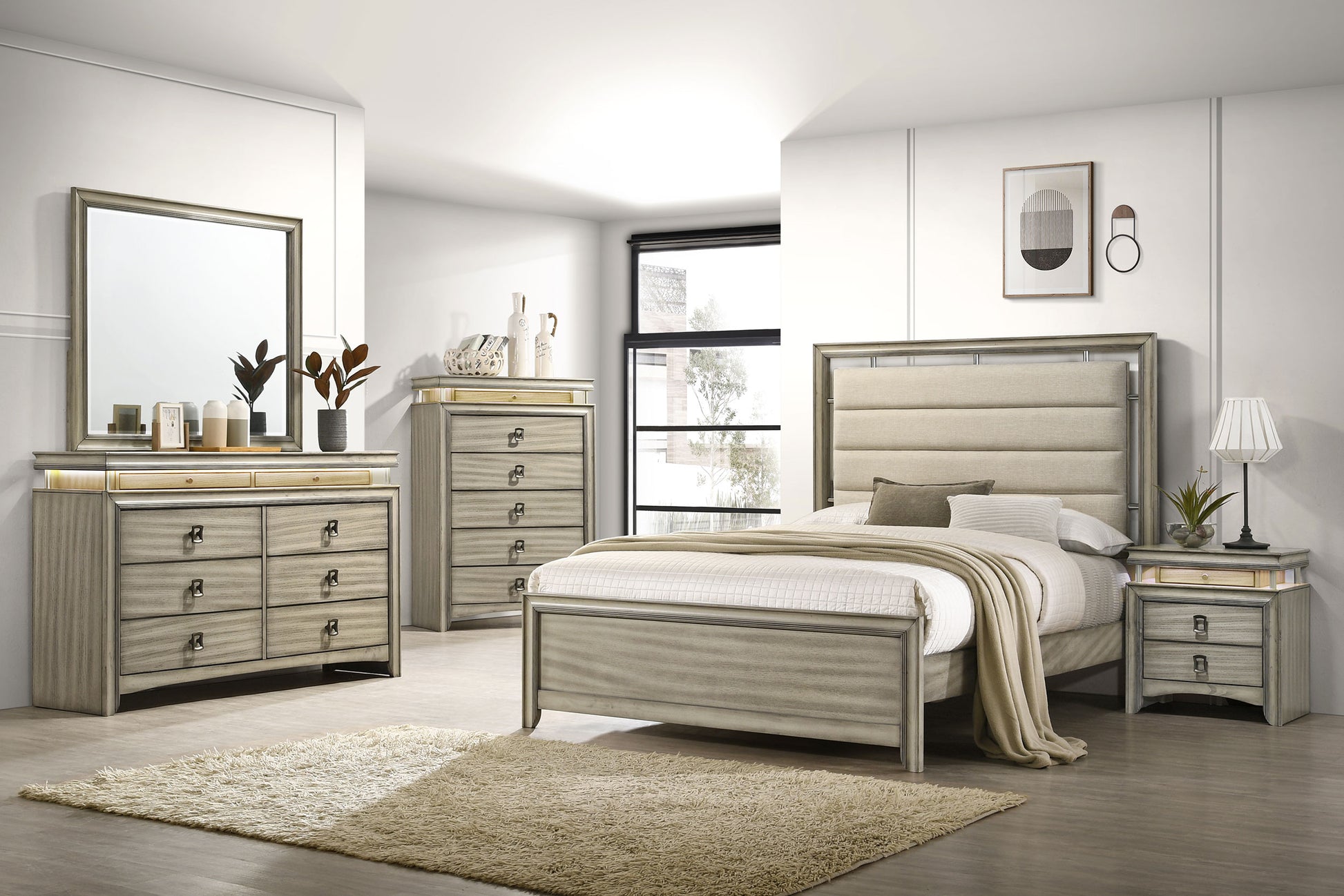 Giselle 8-drawer Bedroom Dresser with LED Rustic Beige ATL FURNITURE Giselle 8-drawer Bedroom Dresser with LED Rustic Beige ATL FURNITURE