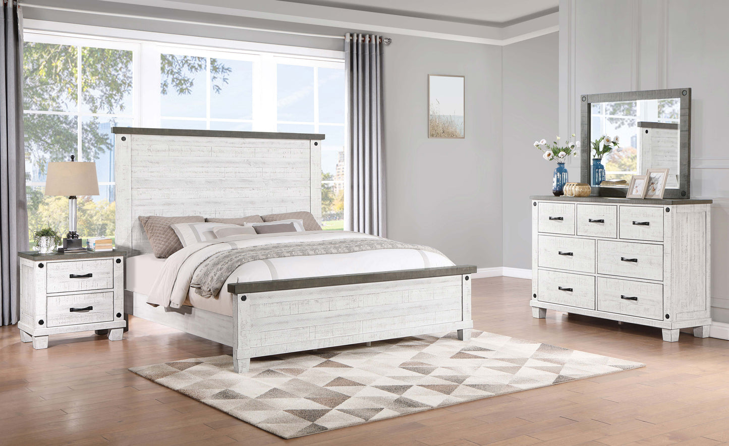 Lilith Wood Eastern King Panel Bed Distressed White