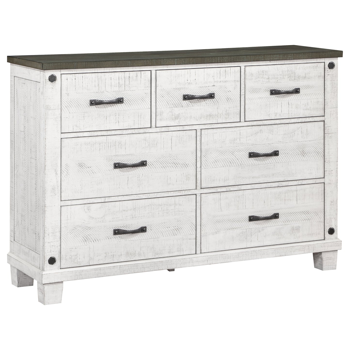 Lilith Wood Queen Panel Bed Distressed White