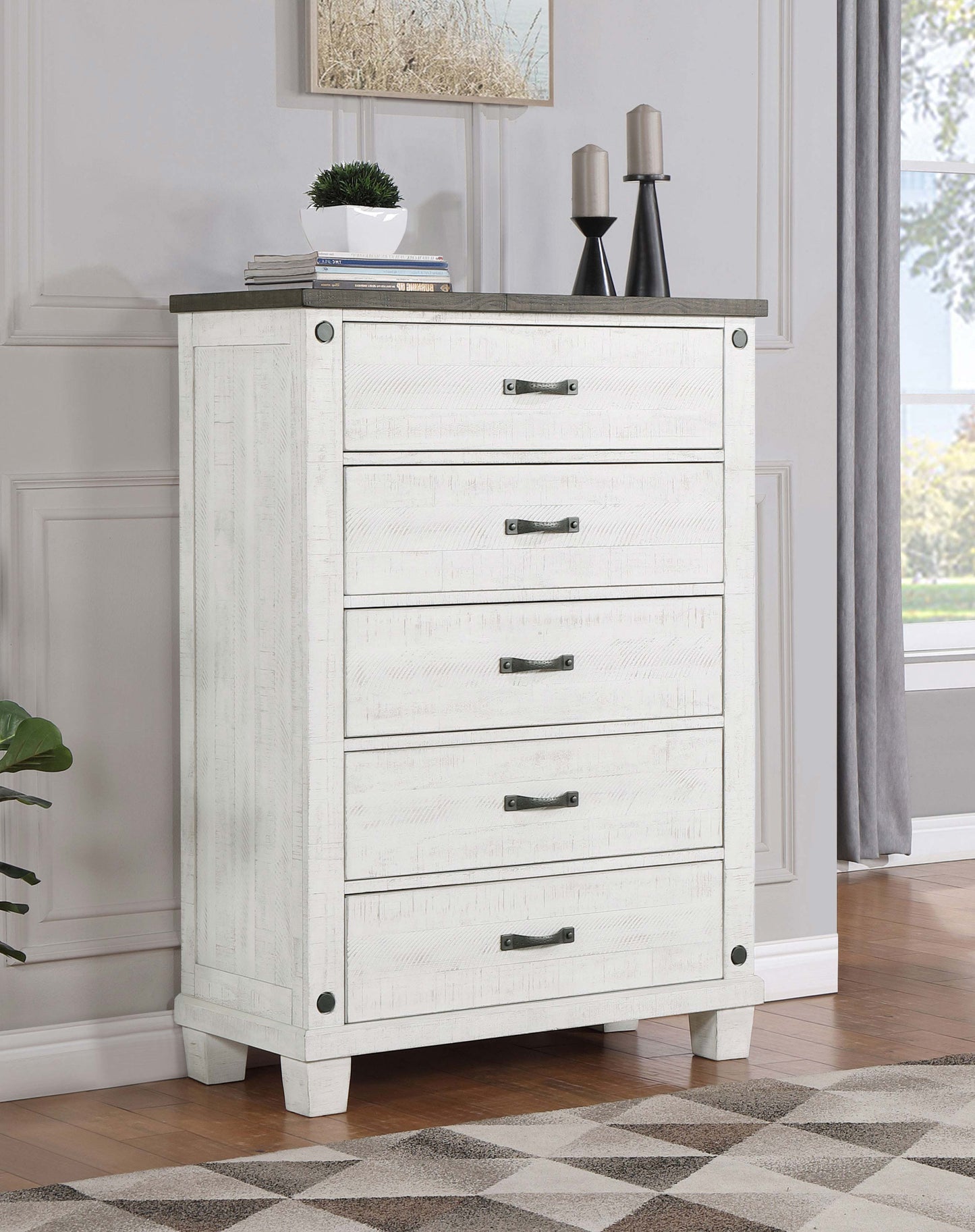 Lilith 5-drawer Bedroom Chest Distressed White