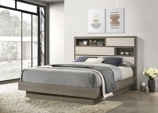 Fenwick Eastern King Bed Bookcase Headboard Grey Oak