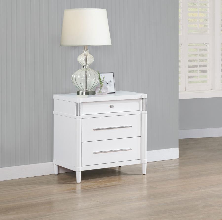 Gracemont 3-Drawer Bedroom Nightstand Bedside Table White
