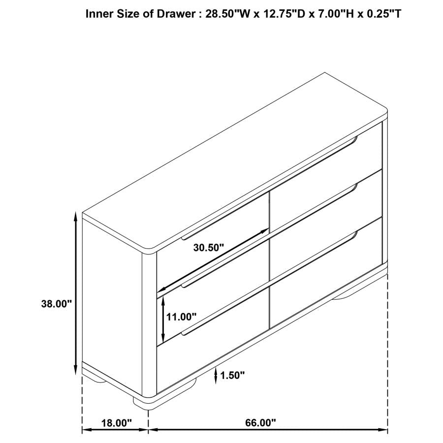 Ladera 6-Drawer Bedroom Dresser Light Elm
