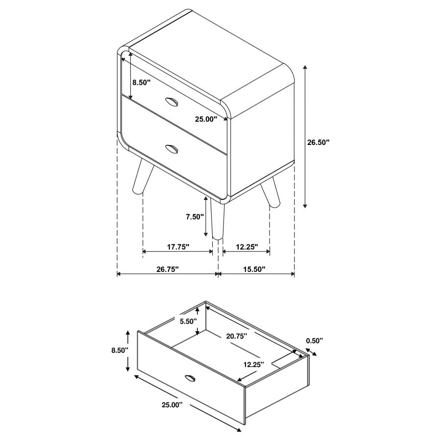 Robyn 2-Drawer Nightstand Bedside Table Light Ash