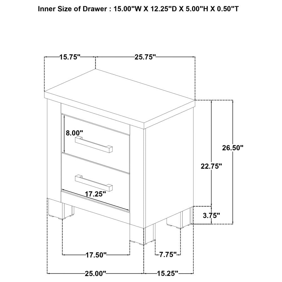Oakglen 2-Drawer Nightstand Bedside Table Weathered Oak