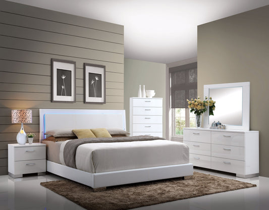 Lorimar White PU & Chrome Leg Eastern King Bed - ATL FURNITURE