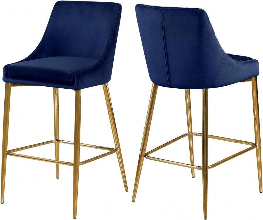 Meridian Furniture - Karina Velvet Counter Stool Set Of 2 In Navy - 789Navy - ATL FURNITURE