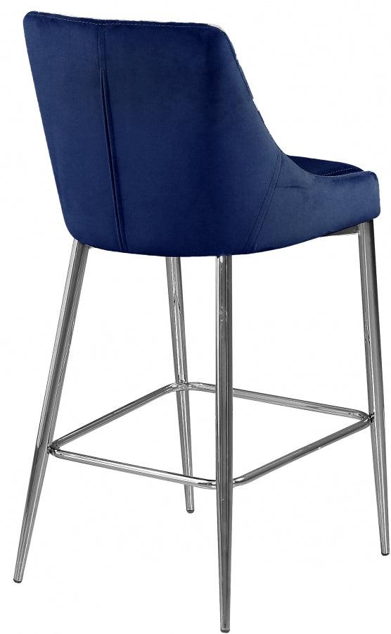 Meridian Furniture - Karina Velvet Counter Stool Set Of 2 In Navy - 790Navy-C - ATL FURNITURE