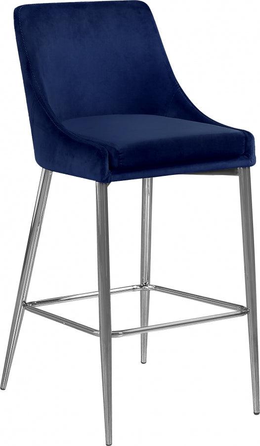 Meridian Furniture - Karina Velvet Counter Stool Set Of 2 In Navy - 790Navy-C - ATL FURNITURE