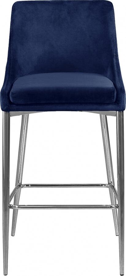 Meridian Furniture - Karina Velvet Counter Stool Set Of 2 In Navy - 790Navy-C - ATL FURNITURE