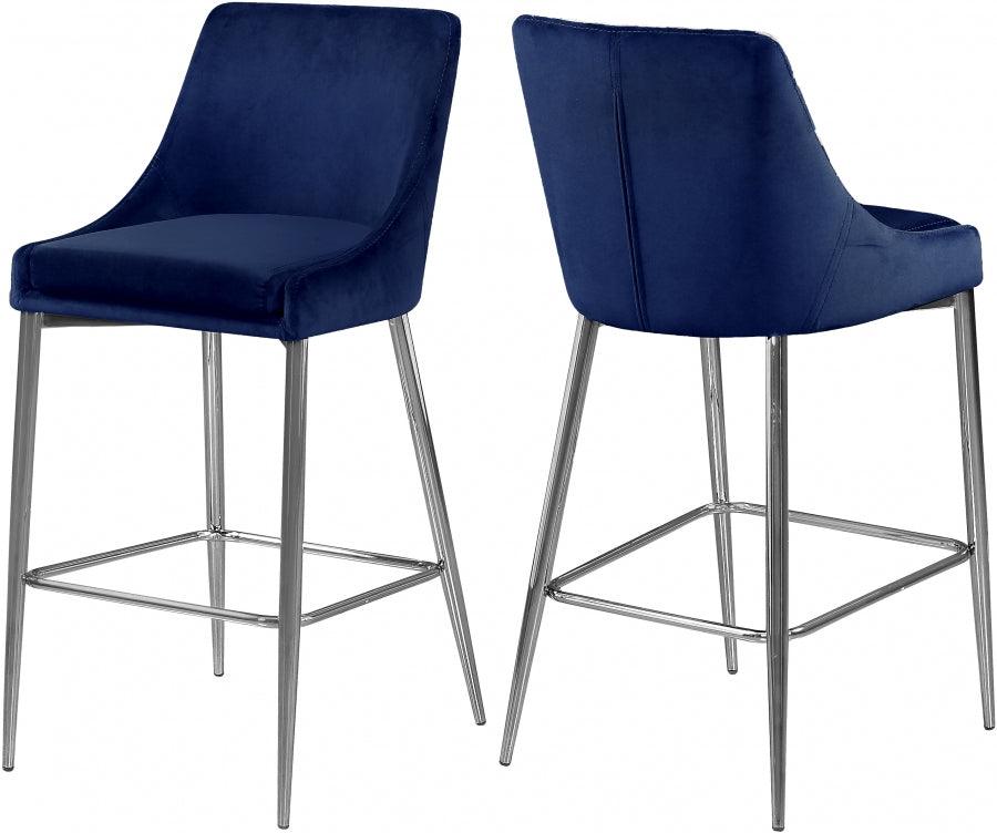 Meridian Furniture - Karina Velvet Counter Stool Set Of 2 In Navy - 790Navy-C - ATL FURNITURE