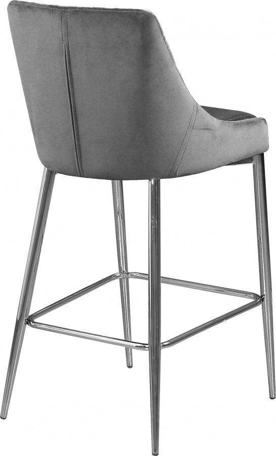 Meridian Furniture - Karina Velvet Counter Stool Set Of 2 In Grey - 790Grey-C - ATL FURNITURE