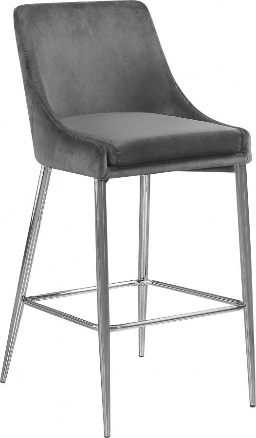 Meridian Furniture - Karina Velvet Counter Stool Set Of 2 In Grey - 790Grey-C - ATL FURNITURE