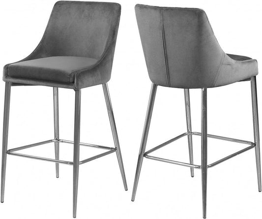 Meridian Furniture - Karina Velvet Counter Stool Set Of 2 In Grey - 790Grey-C - ATL FURNITURE