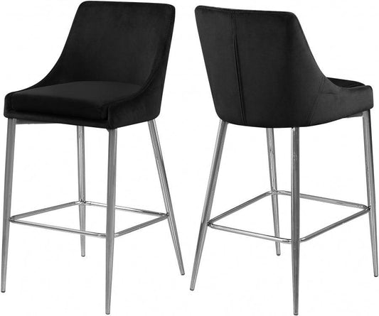 Meridian Furniture - Karina Velvet Counter Stool Set Of 2 In Black - 790Black-C - ATL FURNITURE