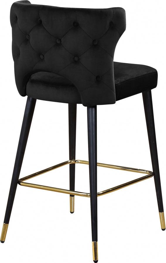 Meridian Furniture - Kelly Velvet Counter Stool Set Of 2 In Black - 791Black-C - ATL FURNITURE