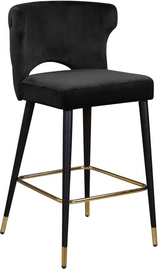 Meridian Furniture - Kelly Velvet Counter Stool Set Of 2 In Black - 791Black-C - ATL FURNITURE