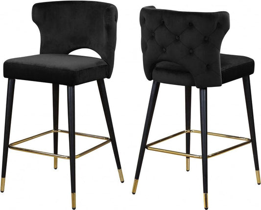 Meridian Furniture - Kelly Velvet Counter Stool Set Of 2 In Black - 791Black-C - ATL FURNITURE