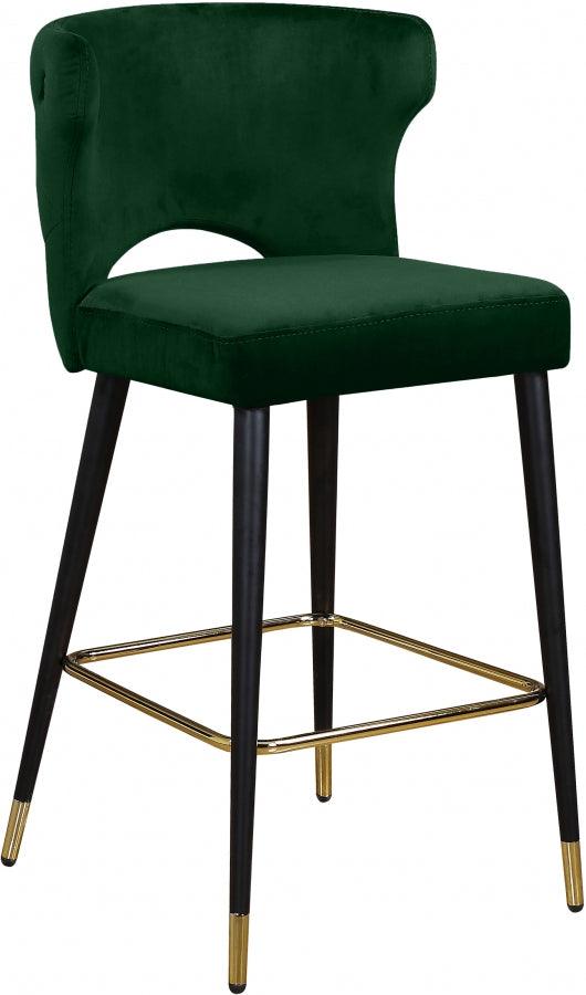 Meridian Furniture - Kelly Velvet Counter Stool Set Of 2 In Green - 791Green-C - ATL FURNITURE