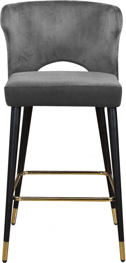 Meridian Furniture - Kelly Velvet Counter Stool Set Of 2 In Grey - 791Grey-C - ATL FURNITURE