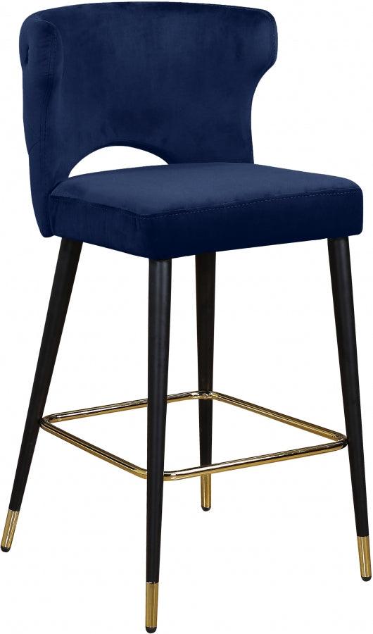 Meridian Furniture - Kelly Velvet Counter Stool Set Of 2 In Navy - 791Navy-C - ATL FURNITURE