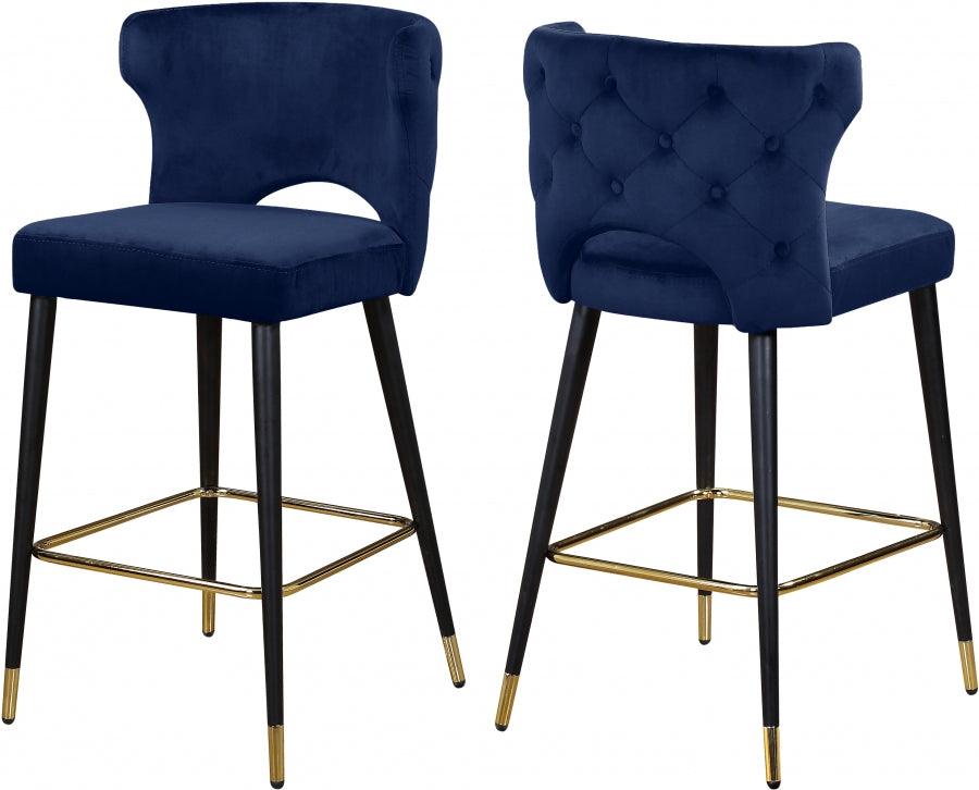 Meridian Furniture - Kelly Velvet Counter Stool Set Of 2 In Navy - 791Navy-C - ATL FURNITURE