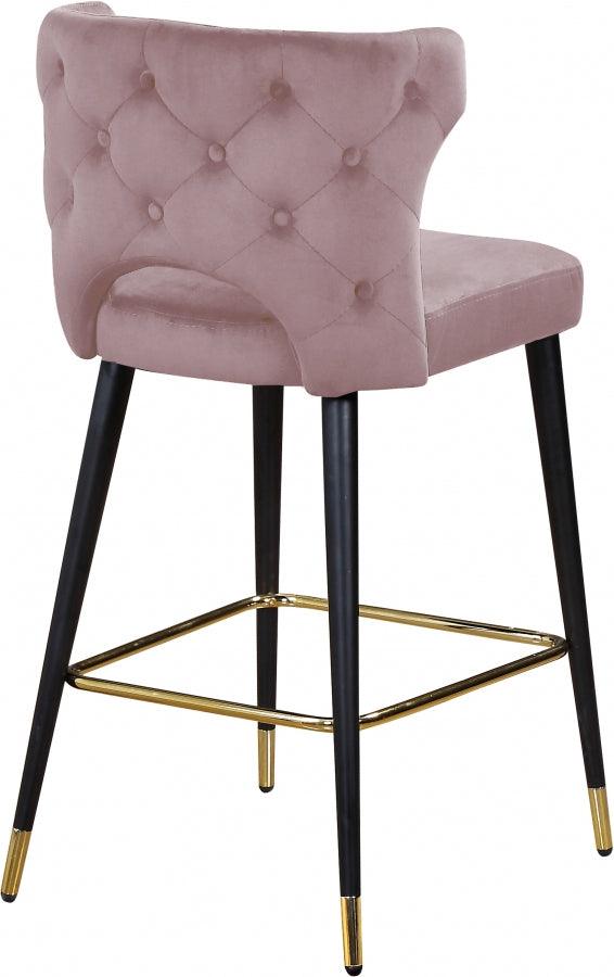 Meridian Furniture - Kelly Velvet Counter Stool Set Of 2 In Pink - 791Pink-C - ATL FURNITURE