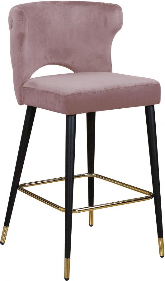 Meridian Furniture - Kelly Velvet Counter Stool Set Of 2 In Pink - 791Pink-C - ATL FURNITURE