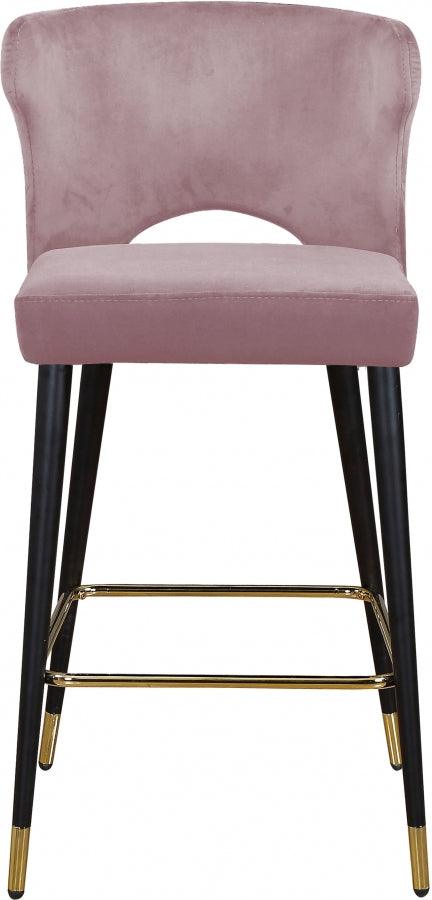 Meridian Furniture - Kelly Velvet Counter Stool Set Of 2 In Pink - 791Pink-C - ATL FURNITURE